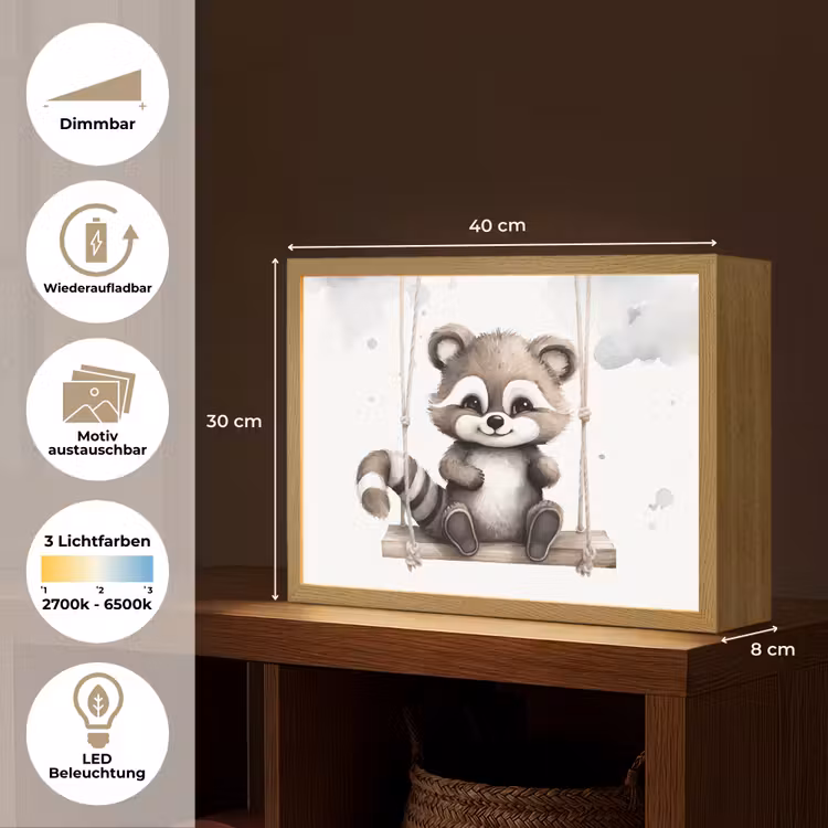 Wasbeer - Dier - Kinderen Light Box met batterij (Wandlamp kind) middel -USP_websiteoverzichtDE