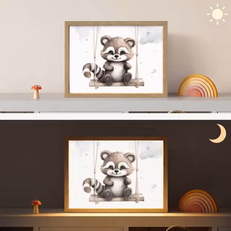 Wasbeer - Dier - Kinderen Light Box met batterij (Wandlamp kind) middel -sfeer3_kind