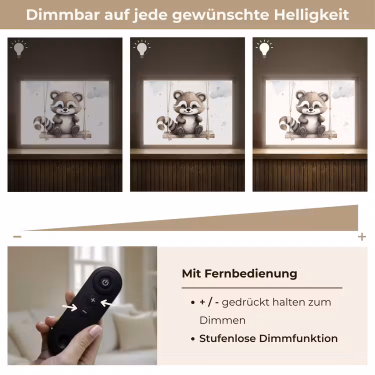 Wasbeer - Dier - Kinderen Light Box met batterij (Wandlamp kind) middel -USP_dimbaarDE