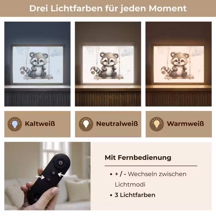 Wasbeer - Dier - Kinderen Light Box met batterij (Wandlamp kind) middel -USP_lichtkleurDE