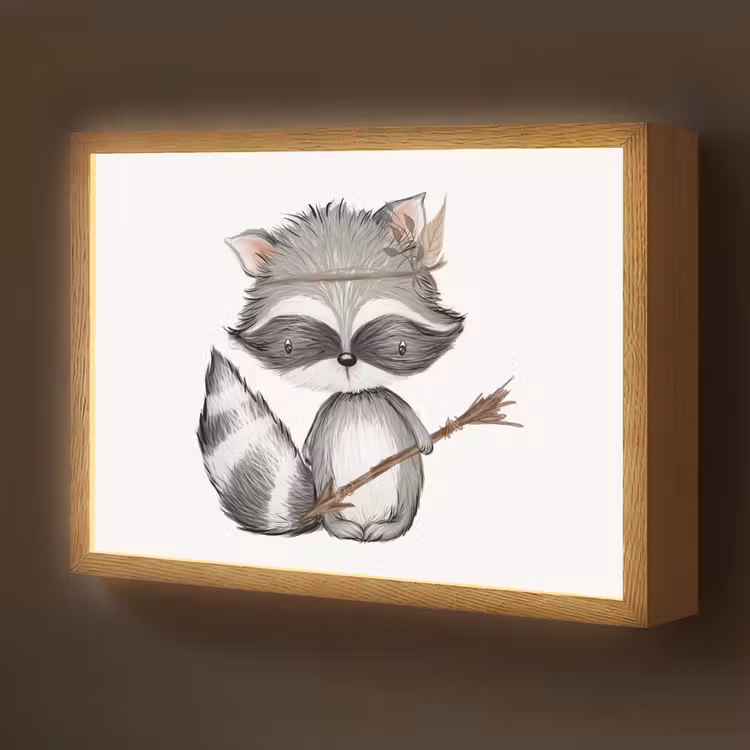 Wasbeer - Dier - Bosdieren Light Box met batterij (Wandlamp kind) middel -z3d_website