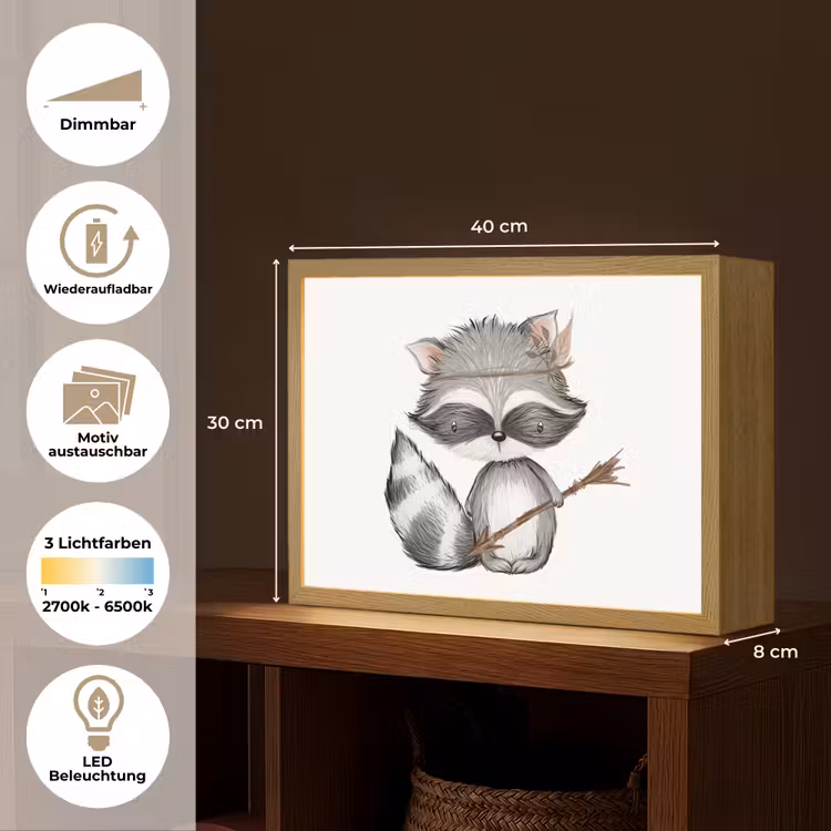 Wasbeer - Dier - Bosdieren Light Box met batterij (Wandlamp kind) middel -USP_websiteoverzichtDE