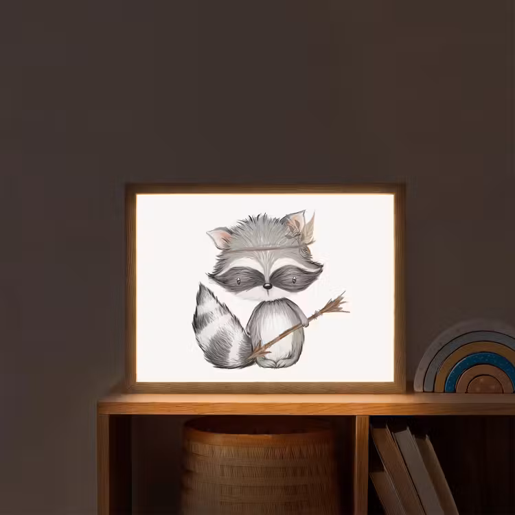 Wasbeer - Dier - Bosdieren Light Box met batterij (Wandlamp kind) middel -sfeer1_kind
