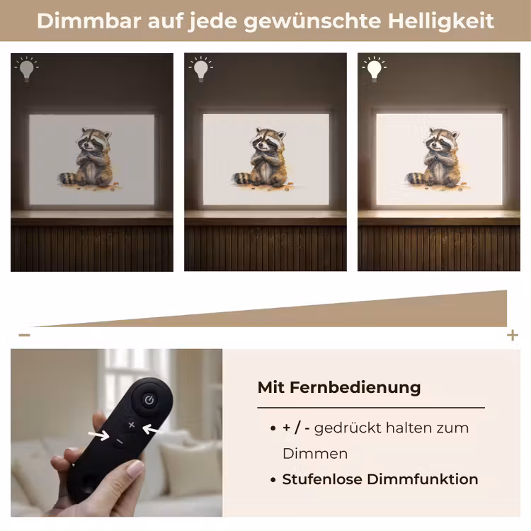 Wasbeer - Waterverf - Kleuren - Dieren - Kids Light Box met batterij (Wandlamp kind) middel -USP_dimbaarDE