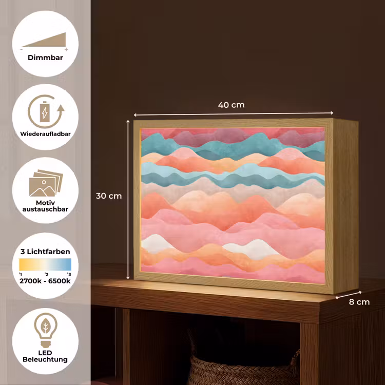 Golven - Kleurrijk - Abstract Light Box met batterij (Wandlamp kind) middel -USP_websiteoverzichtDE