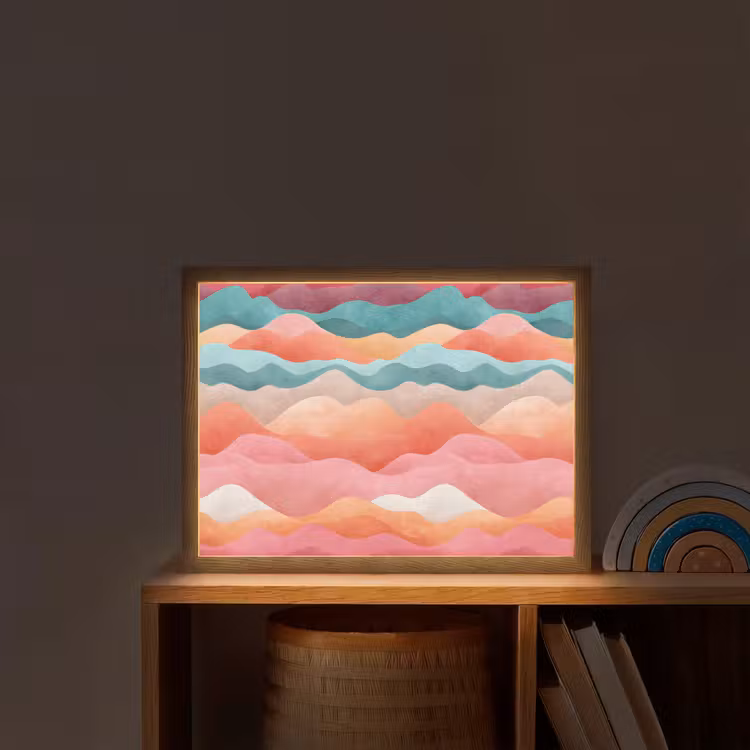 Golven - Kleurrijk - Abstract Light Box met batterij (Wandlamp kind) middel -sfeer1_kind