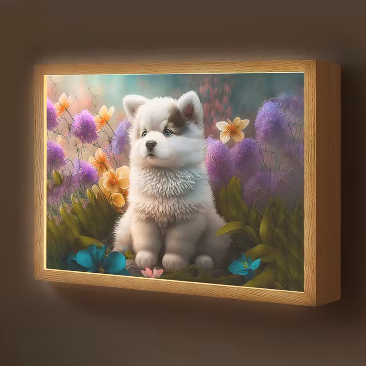 Puppy - Bloemen - Planten - Natuur - Husky Light Box met batterij (Wandlamp kind) middel -z3d_website