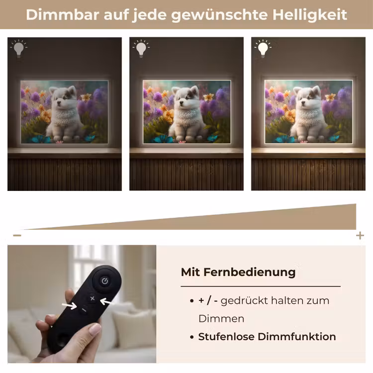 Puppy - Bloemen - Planten - Natuur - Husky Light Box met batterij (Wandlamp kind) middel -USP_dimbaarDE