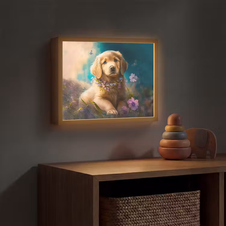 Puppy - Bloemenkrans - Vlinder - Hond - Golden retriever Light Box met batterij (Wandlamp kind) middel -sfeer5_kind
