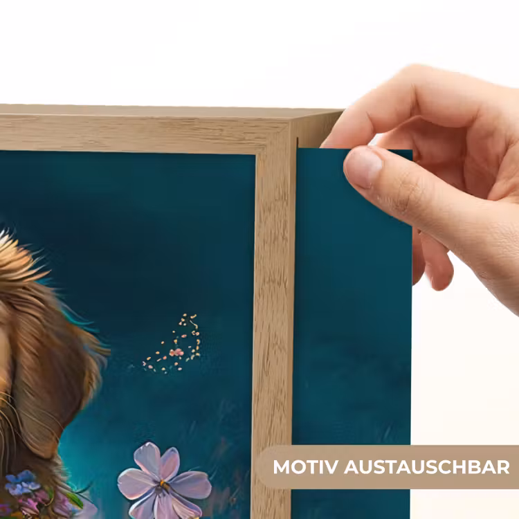 Puppy - Bloemenkrans - Vlinder - Hond - Golden retriever Light Box met batterij (Wandlamp kind) middel -USP_websiteprintDE