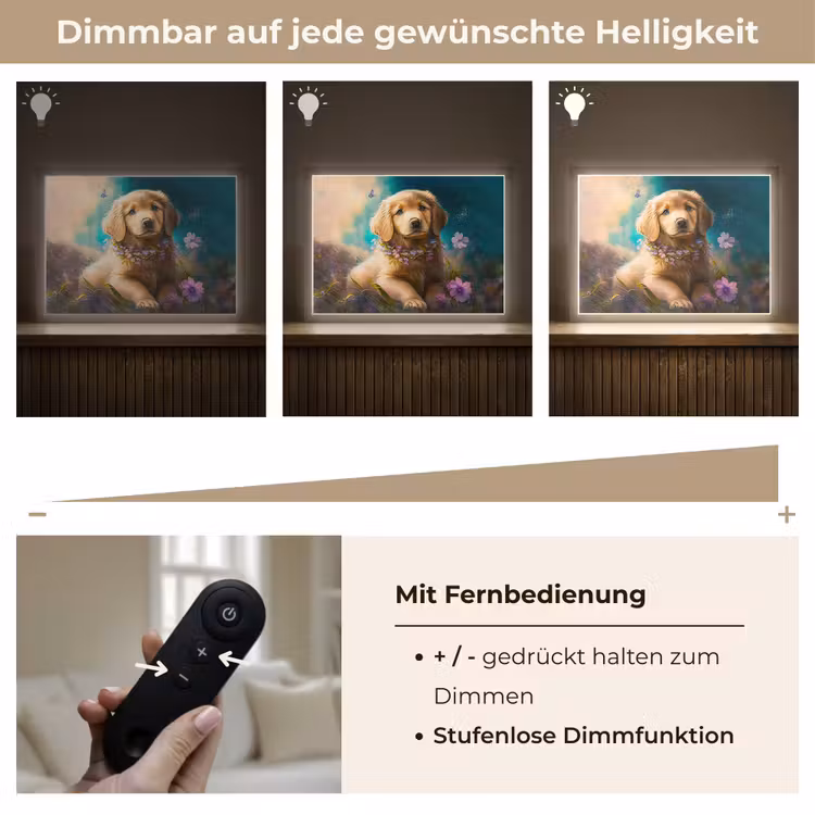 Puppy - Bloemenkrans - Vlinder - Hond - Golden retriever Light Box met batterij (Wandlamp kind) middel -USP_dimbaarDE