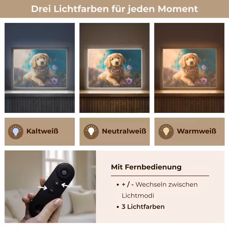 Puppy - Bloemenkrans - Vlinder - Hond - Golden retriever Light Box met batterij (Wandlamp kind) middel -USP_lichtkleurDE