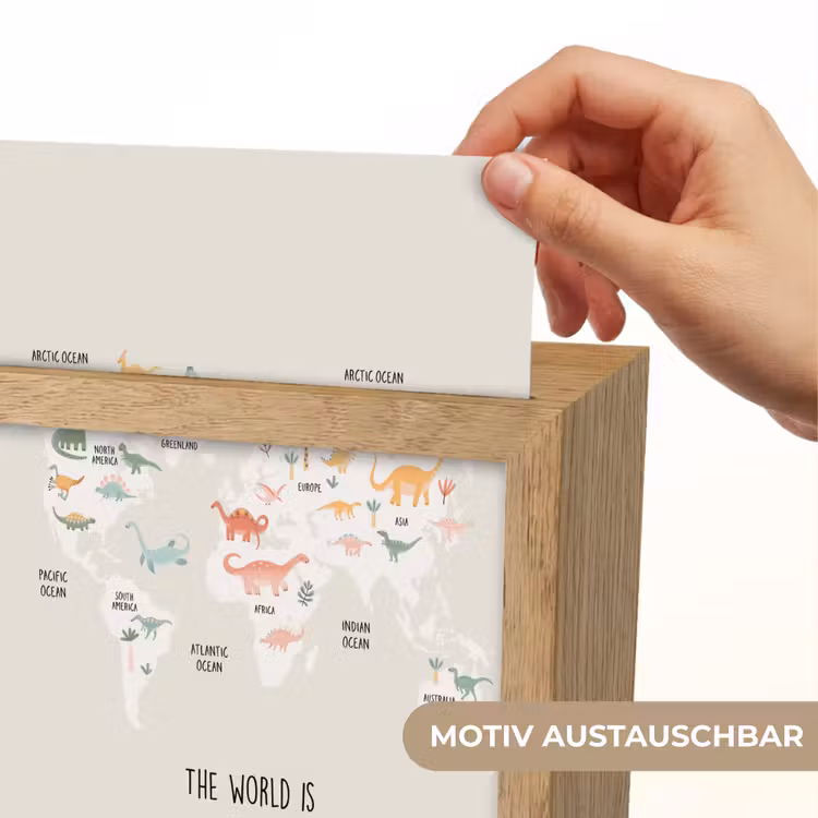 Wereldkaart - Dino - Kinderen - Dinosaurus Light Box met kabel (Wandlamp kind) klein -USP_websiteprintDE