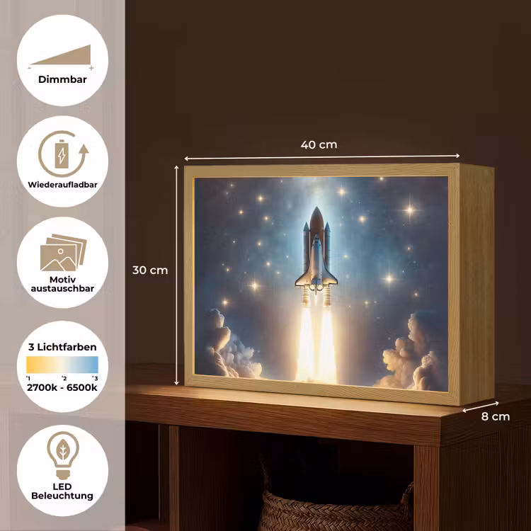 Ruimtevaart - Raket - Space - Sterren Light Box met batterij (Wandlamp kind) middel -USP_websiteoverzichtDE