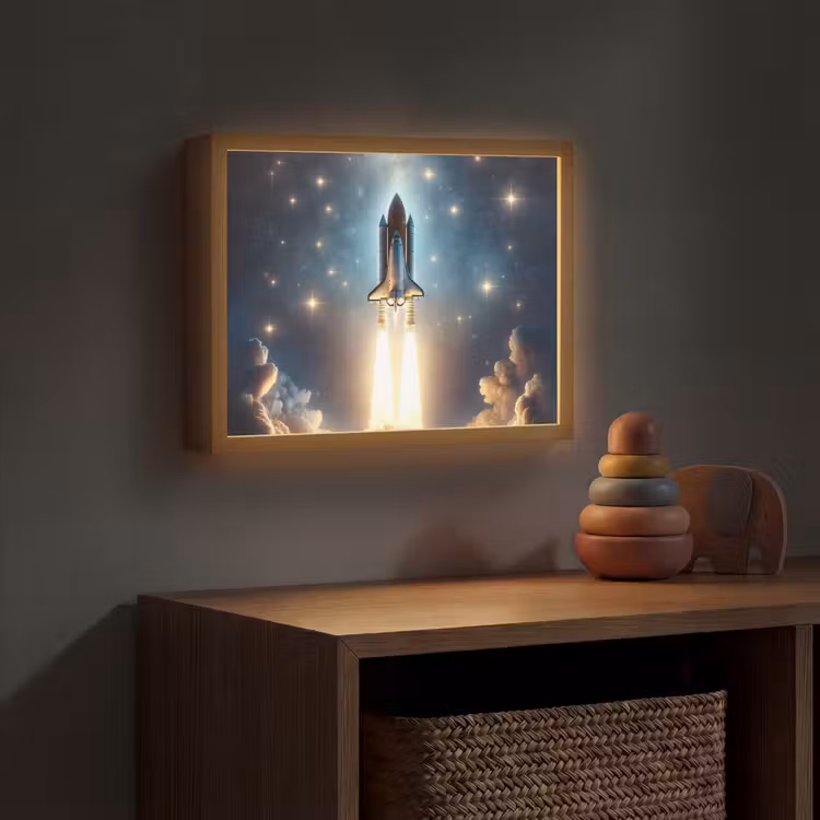 Ruimtevaart - Raket - Space - Sterren Light Box met batterij (Wandlamp kind) middel -sfeer5_kind
