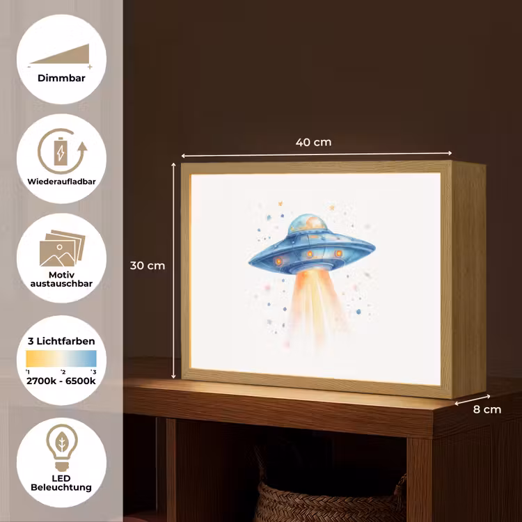 Ruimte - Ufo - Sterren Light Box met batterij (Wandlamp kind) middel -USP_websiteoverzichtDE