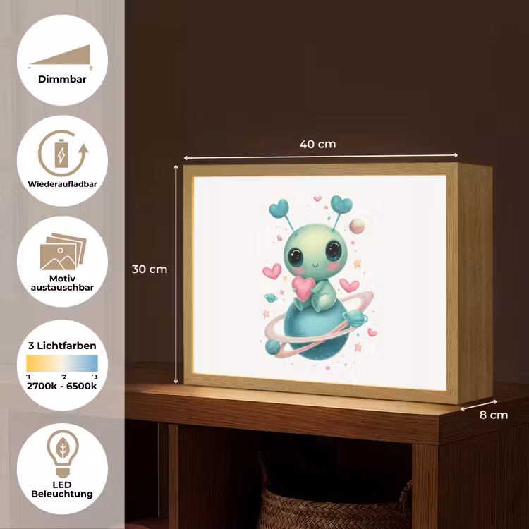 Ruimte - Wezen - Hartjes - Planeet Light Box met batterij (Wandlamp kind) middel -USP_websiteoverzichtDE