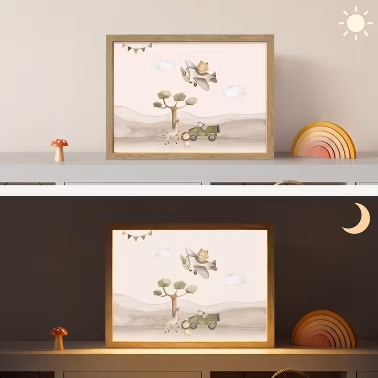 Wilde dieren - Safari - Pastel kleuren - Watercolor - Vliegtuig Light Box met batterij (Wandlamp kind) middel -sfeer3_kind