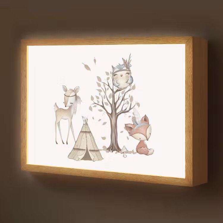 Wilde dieren - Bos - Illustratie Light Box met batterij (Wandlamp kind) middel -z3d_website