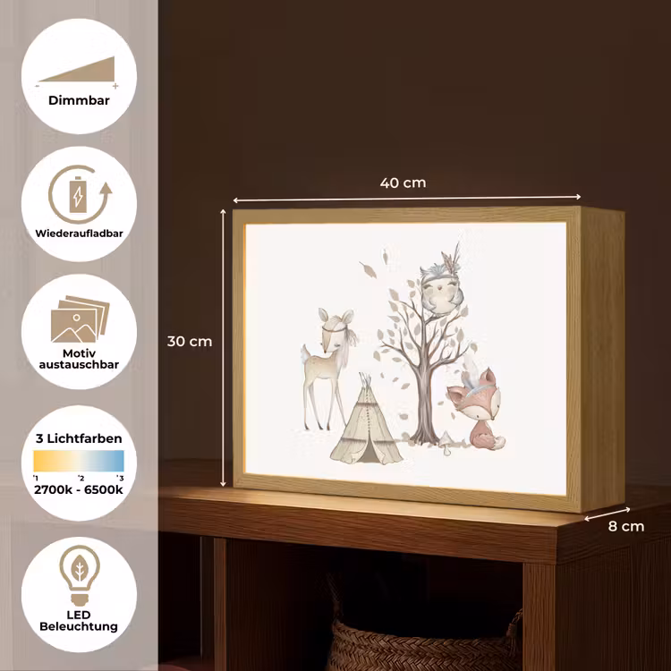 Wilde dieren - Bos - Illustratie Light Box met batterij (Wandlamp kind) middel -USP_websiteoverzichtDE