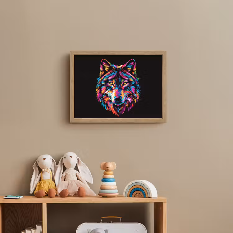 Wolf - Kleurrijk - Zwart - Dieren - Neon Light Box met batterij (Wandlamp kind) middel -sfeer2_kind