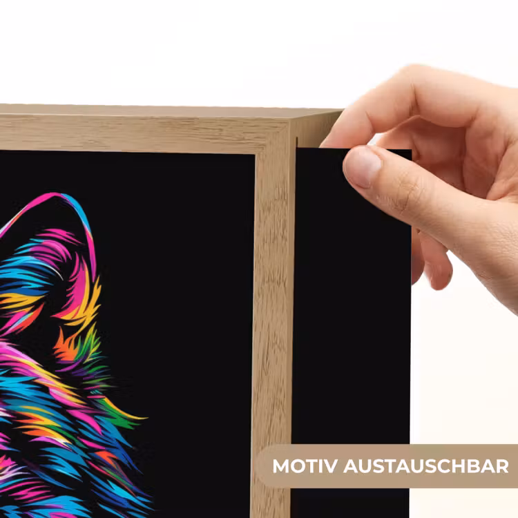 Wolf - Kleurrijk - Zwart - Dieren - Neon Light Box met batterij (Wandlamp kind) middel -USP_websiteprintDE