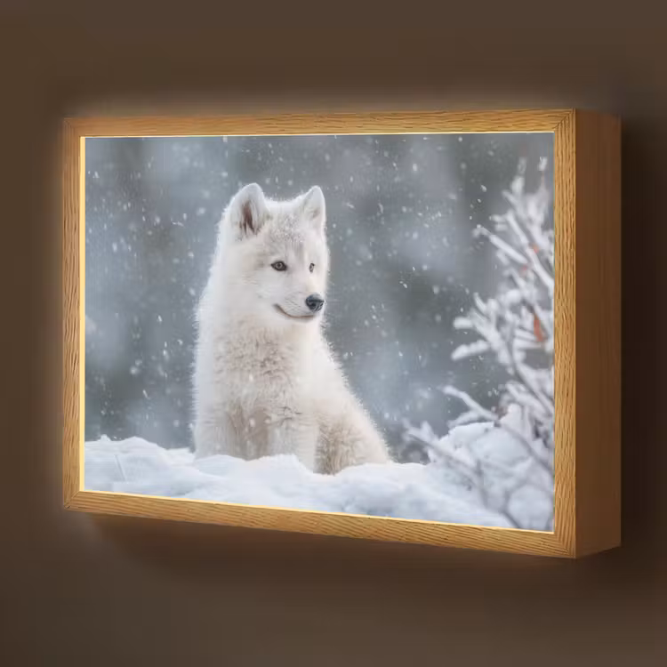 Wolf - Pup - Sneeuw Light Box met batterij (Wandlamp kind) middel -z3d_website