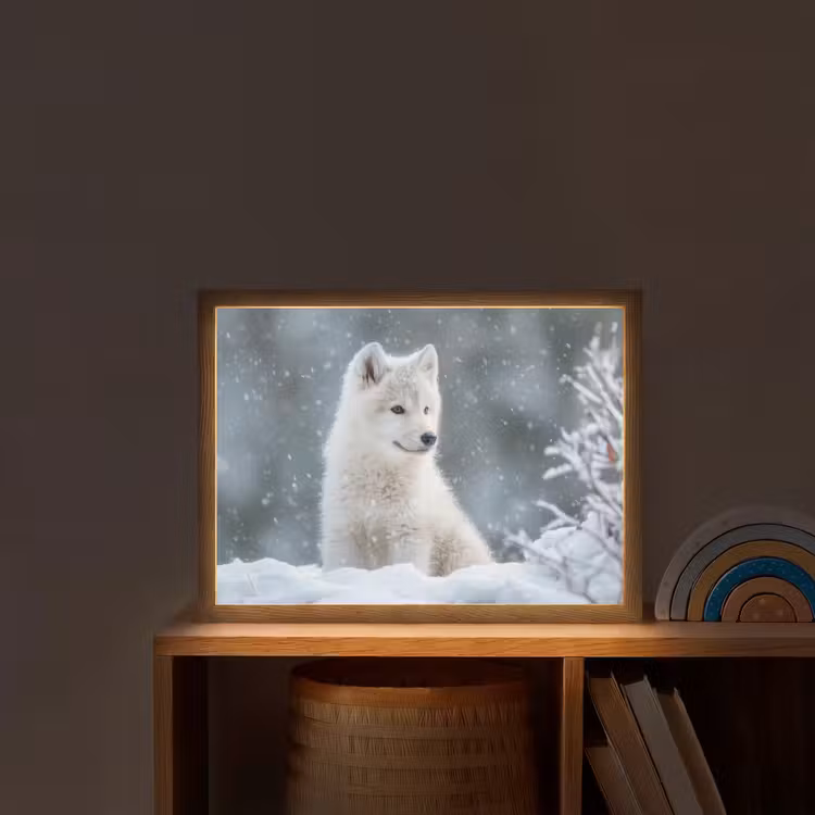 Wolf - Pup - Sneeuw Light Box met batterij (Wandlamp kind) middel -sfeer1_kind