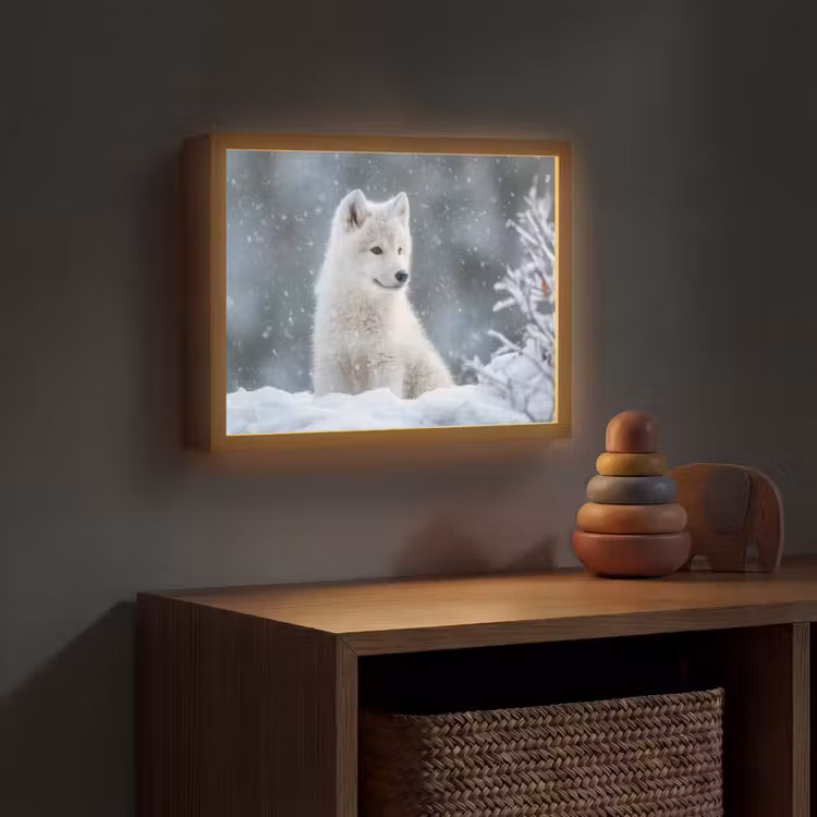 Wolf - Pup - Sneeuw Light Box met batterij (Wandlamp kind) middel -sfeer5_kind