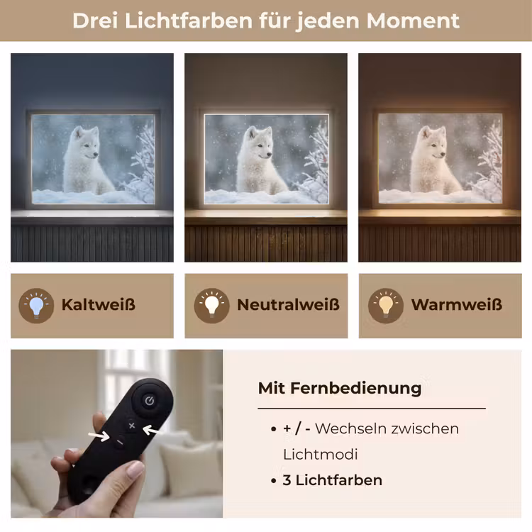 Wolf - Pup - Sneeuw Light Box met batterij (Wandlamp kind) middel -USP_lichtkleurDE