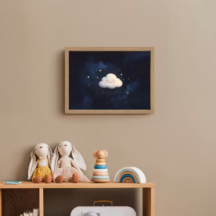 Wolkje - Gezichtje - Sterren - Donkerblauw Light Box met batterij (Wandlamp kind) middel -sfeer2_kind