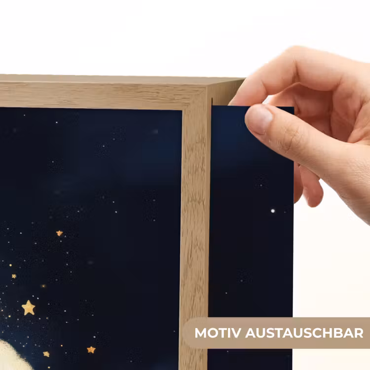 Wolkje - Gezichtje - Sterren - Donkerblauw Light Box met batterij (Wandlamp kind) middel -USP_websiteprintDE