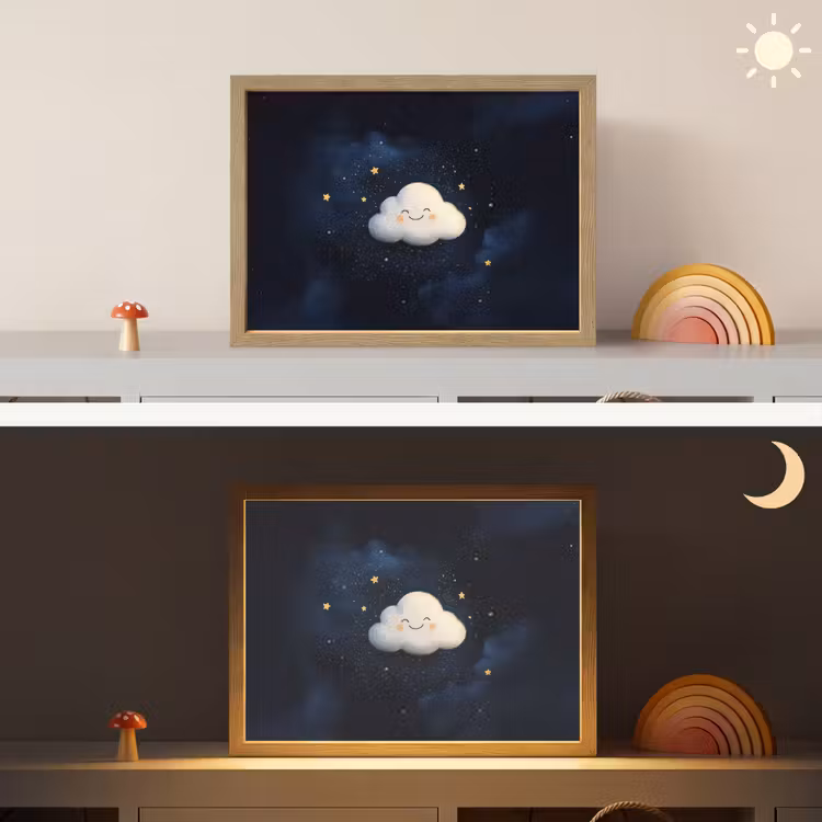 Wolkje - Gezichtje - Sterren - Donkerblauw Light Box met batterij (Wandlamp kind) middel -sfeer3_kind