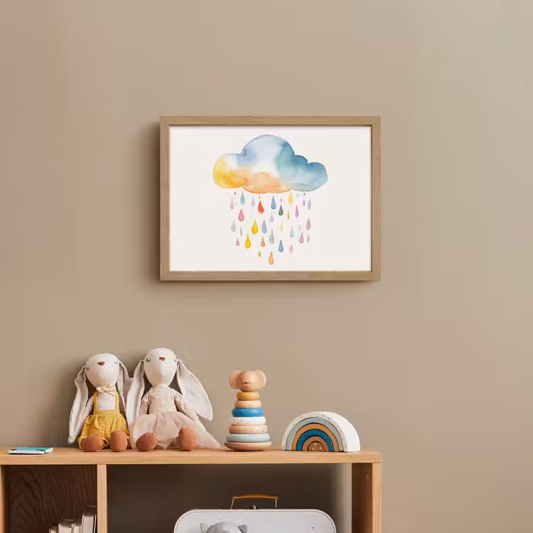Wolk - Regen - Watercolor - Kleurrijk Light Box met batterij (Wandlamp kind) middel -sfeer2_kind