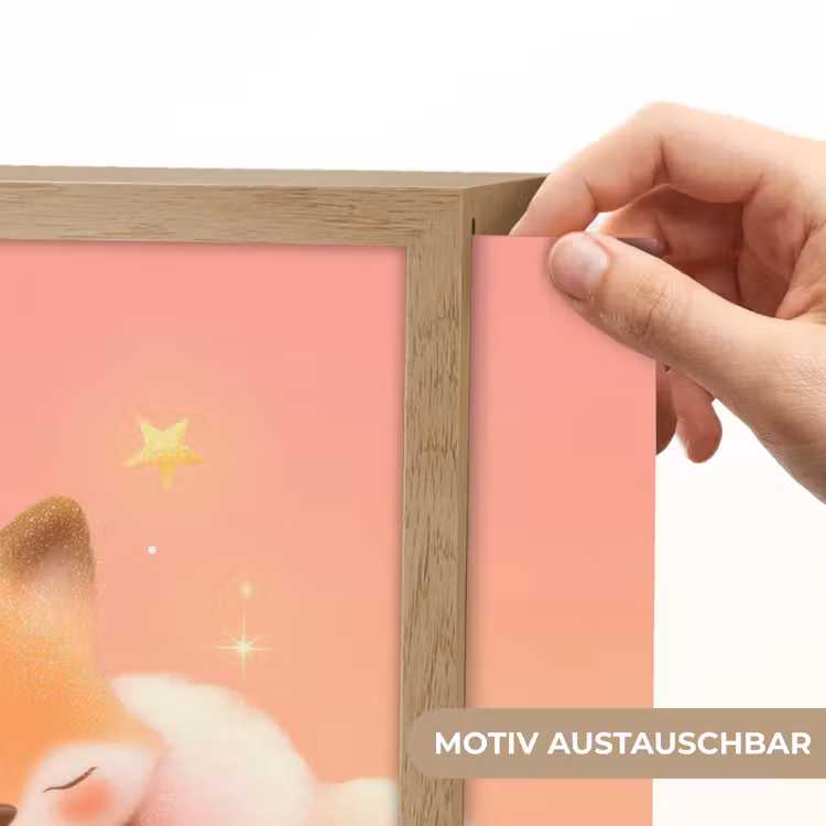 Wolken - Vos - Oranje - Sterren Light Box met batterij (Wandlamp kind) middel -USP_websiteprintDE
