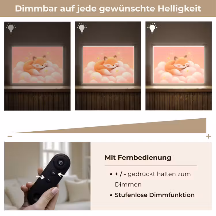 Wolken - Vos - Oranje - Sterren Light Box met batterij (Wandlamp kind) middel -USP_dimbaarDE
