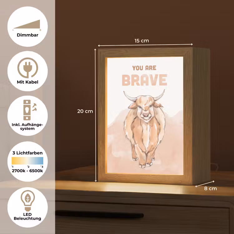 Yak - Oranje - Quote - 'You are brave' Light Box met kabel (Wandlamp kind) klein -USP_overzichtDE