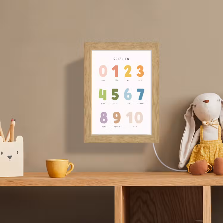 Getallen - Educatief - Leren tellen - Cijfers oefenen voor kinderen - Kleuren Light Box met kabel (Wandlamp kind) klein -sfeer2_kind