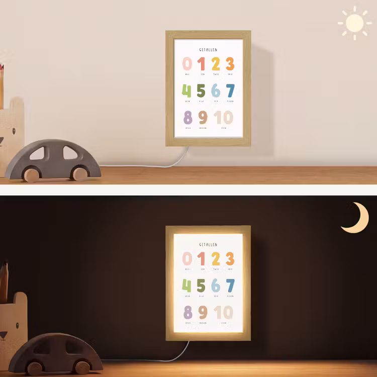 Getallen - Educatief - Leren tellen - Cijfers oefenen voor kinderen - Kleuren Light Box met kabel (Wandlamp kind) klein -sfeer3_kind