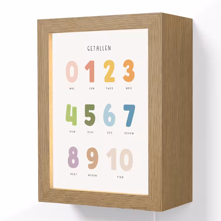 Getallen - Educatief - Leren tellen - Cijfers oefenen voor kinderen - Kleuren Light Box met kabel (Wandlamp kind) klein -3d