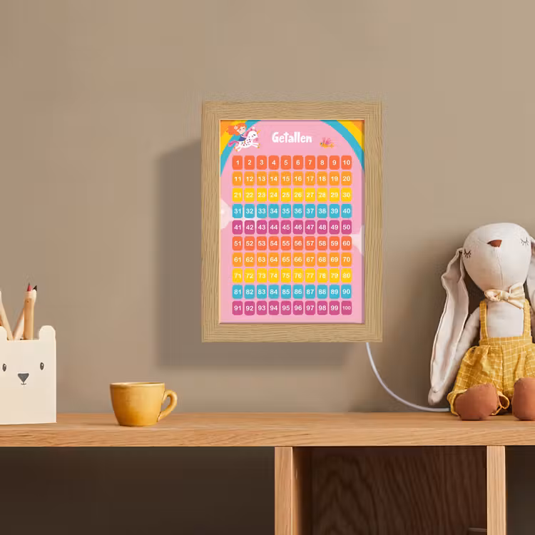 Getallen - Leren tellen voor kinderen - Getallenlijn - Cijfers - Roze - Eenhoorn Light Box met kabel (Wandlamp kind) klein -sfeer2_kind