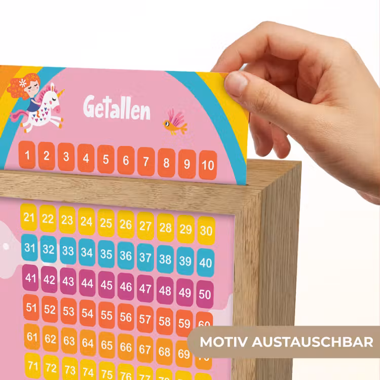 Getallen - Leren tellen voor kinderen - Getallenlijn - Cijfers - Roze - Eenhoorn Light Box met kabel (Wandlamp kind) klein -USP_websiteprintDE