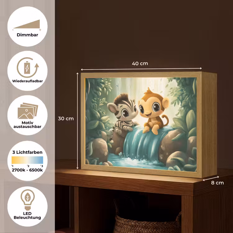 Zebra - Aap - Cartoon - Waterval Light Box met batterij (Wandlamp kind) middel -USP_websiteoverzichtDE