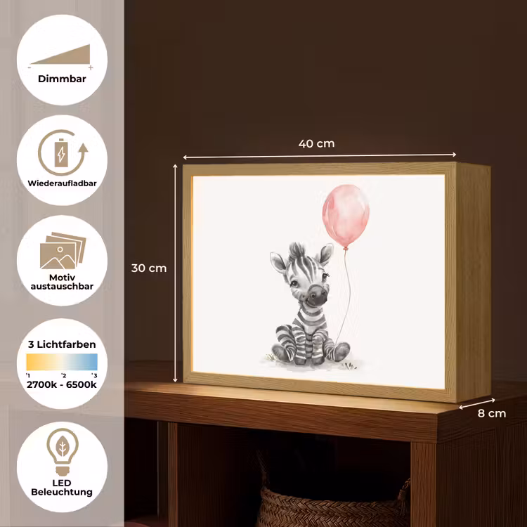Zebra - Baby - Dieren - Roze ballon Light Box met batterij (Wandlamp kind) middel -USP_websiteoverzichtDE