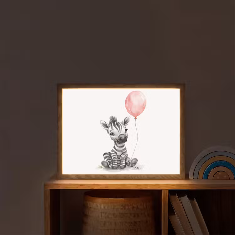 Zebra - Baby - Dieren - Roze ballon Light Box met batterij (Wandlamp kind) middel -sfeer1_kind