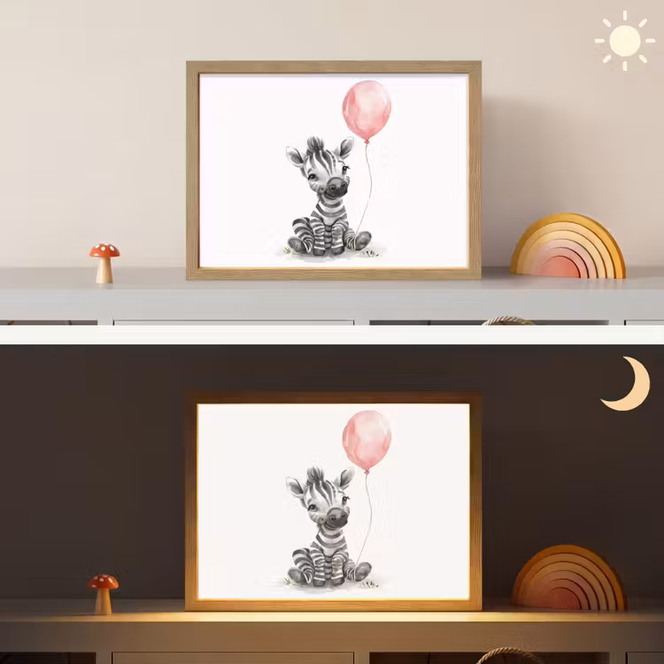 Zebra - Baby - Dieren - Roze ballon Light Box met batterij (Wandlamp kind) middel -sfeer3_kind