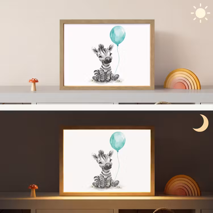 Zebra - Baby dier - Blauwe ballon Light Box met batterij (Wandlamp kind) middel -sfeer3_kind