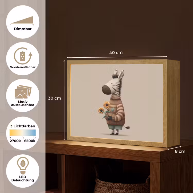 Zebra - Zonnebloemen - Warm Light Box met batterij (Wandlamp kind) middel -USP_websiteoverzichtDE