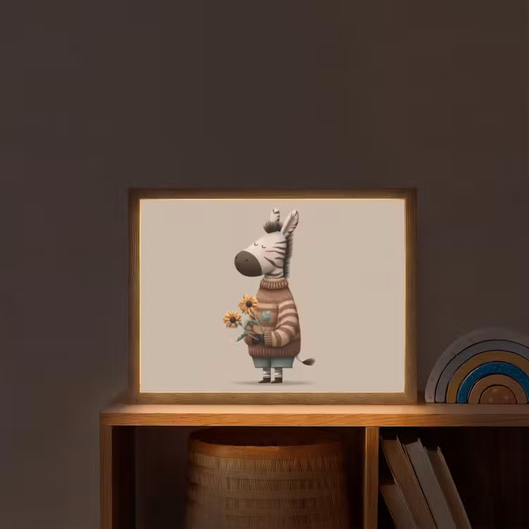 Zebra - Zonnebloemen - Warm Light Box met batterij (Wandlamp kind) middel -sfeer1_kind