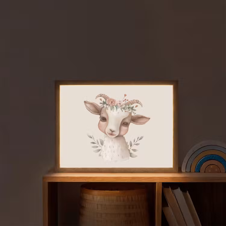 Geit - Dier - Bohemian - Bloemen - Boho Light Box met batterij (Wandlamp kind) middel -sfeer1_kind